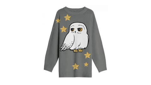 Pull long femme Harry Potter Hedwig gris étoiles