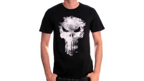 Tee-Shirt Noir Distress Skull Punisher