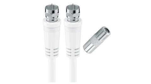 Câble Coaxial Satellite Fiche F Mâle, 2M + Adaptateur Fiche F Femelle vers Coaxial 9.52mm Mâle