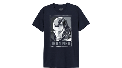 T-Shirt Iron Man bleu marine casque métallique