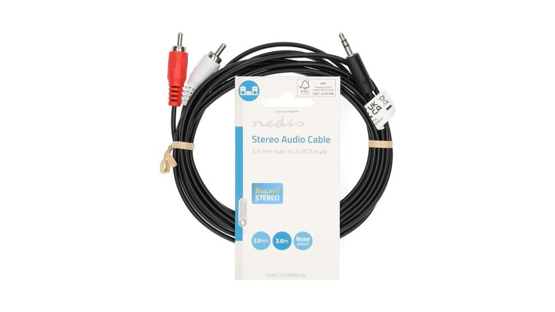 Câble audio stéréo - 3,5mm mâle / 2x RCA Male / Plaqué Nickel / 3m