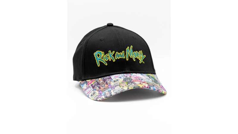 Casquette Rick et Morty noire logo visière multicolore