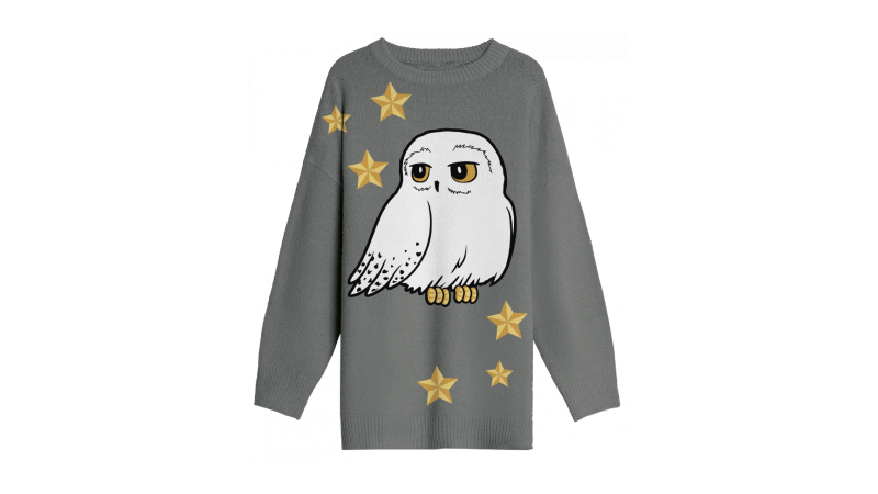 Pull long femme Harry Potter Hedwig gris étoiles