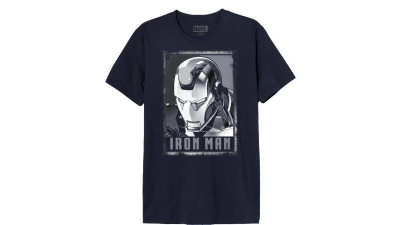 T-Shirt Iron Man bleu marine casque métallique