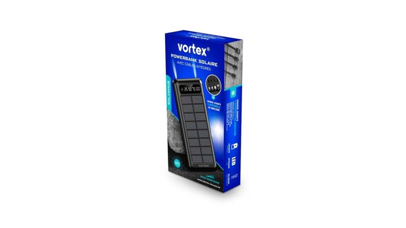 Vortex Batterie Externe Solaire avec Câbles Intégrés