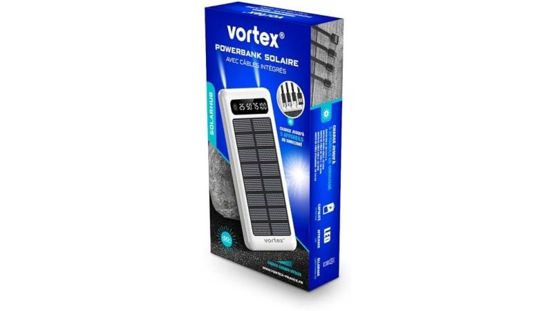 Vortex Batterie Externe Solaire avec Câbles Intégrés