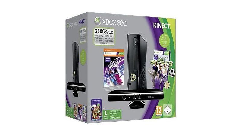 Console Xbox 360 Slim 250 Go + Capteur Kinect + Dance Central 2 + Kinect Sports + Kinect Adventures