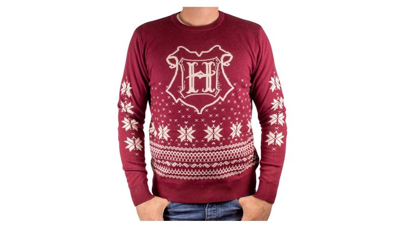 Pull de Noël Harry Potter bordeaux Hogwarts blason