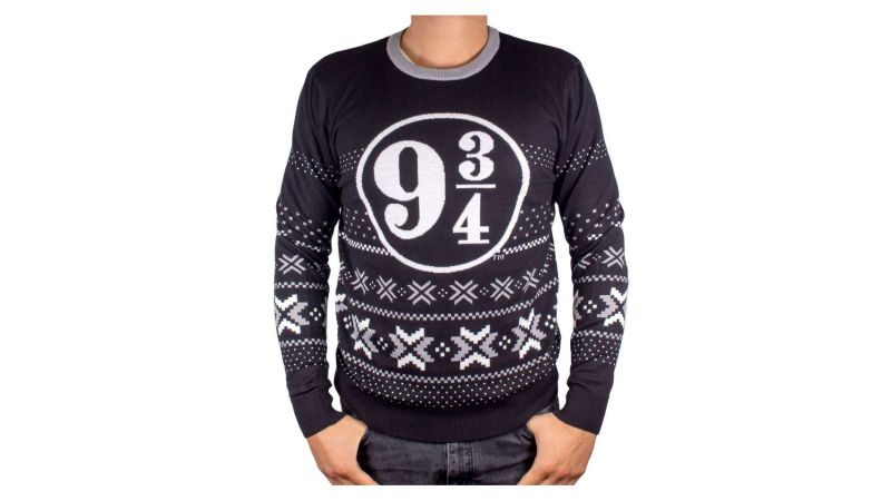 Pull de Noël Harry Potter noir et blanc 9 3/4